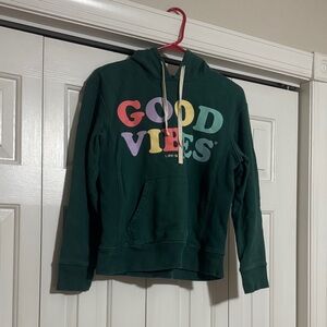 Life Is Good Teal Green Pullover Hoodie with 'Good Vibes' Tag